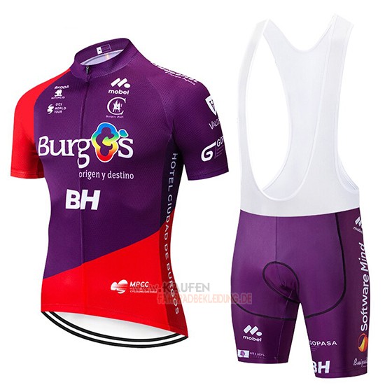 Burgos BH Kurzarmtrikot 2019 und Kurze Tragerhose Volett Rot